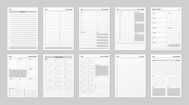 Planner page schedule templates, 3d set vector