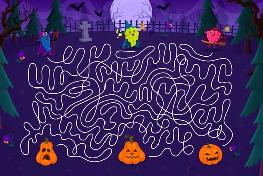 Kids labyrinth maze help to Halloween berry wizard vector