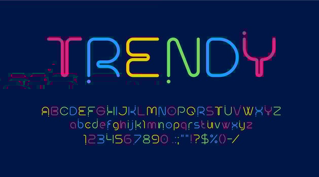 Modern font or type round typeface set vector