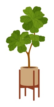 Pot with green plant, flower, office flowerpot vector