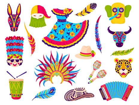 Barranquilla carnival holiday objects for party vector