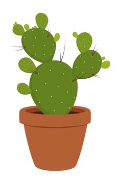 Green succulent opuntia plant in ceramic pot vector