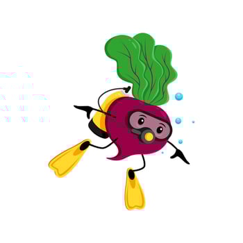 Cartoon cheerful beet vegetable character diver vector