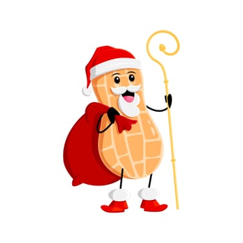 Cartoon Christmas peanut nut Santa Claus character vector