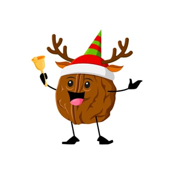 Cartoon Christmas walnut nut character ring a bell vector