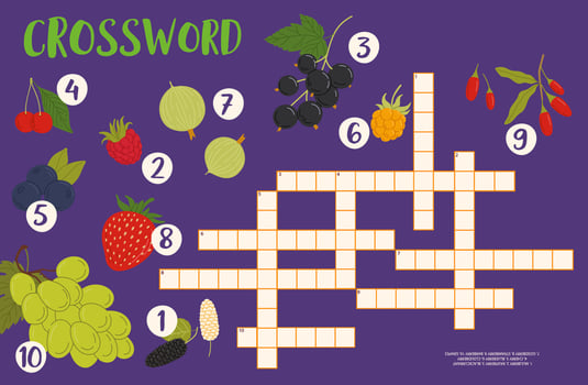 Crossword quiz game grid forest and garden berries vector
