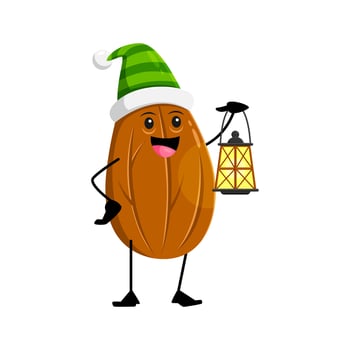Cartoon Christmas almond nut holding lantern vector