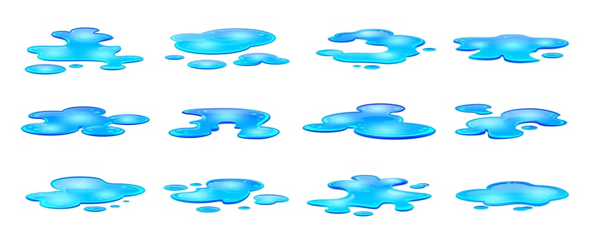 Rain water puddles, Isolated cartoon set vector
