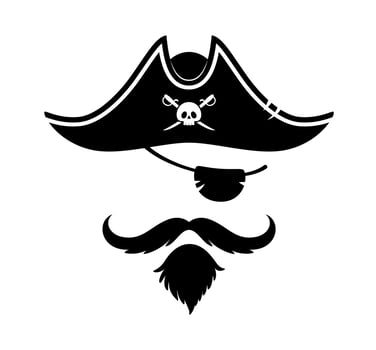Pirate captain photo booth mask tricorn, eyepatch vector