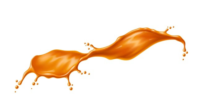 Caramel syrup swirl splash, sauce wave with drops vector