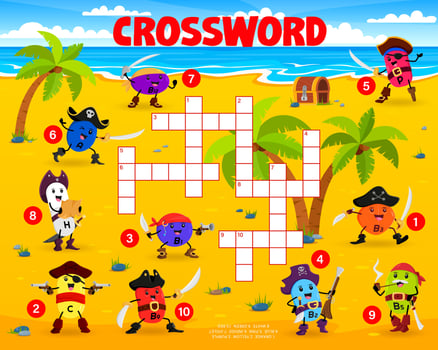 Crossword quiz with cartoon vitamin pirates vector