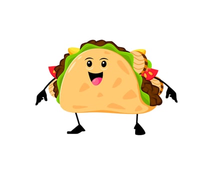 Cartoon cheerful taco funny fast food character vector