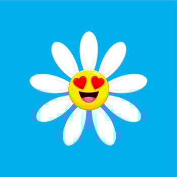 Cartoon chamomile, daisy flower with heart eyes vector