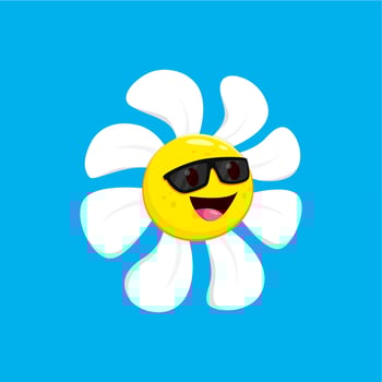 Cartoon chamomile flower dons stylish sunglasses vector