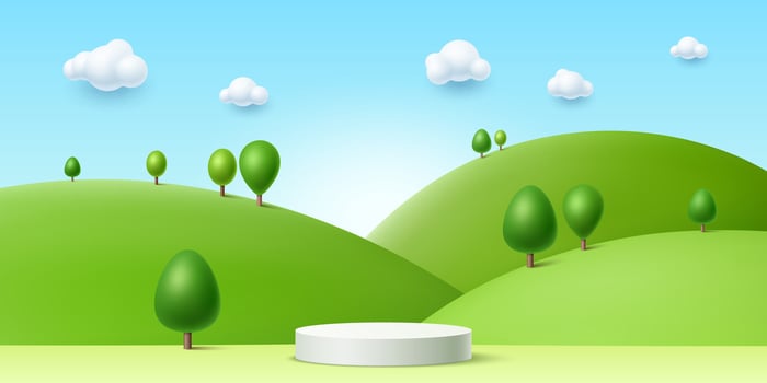 3D summer kid podium with green grass and trees vector