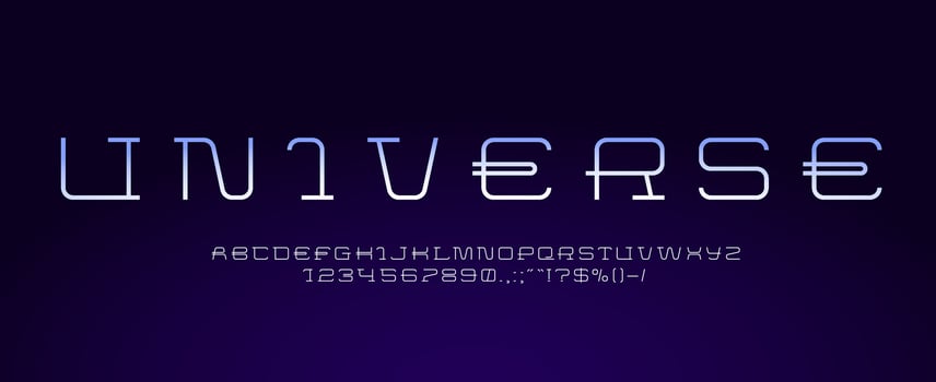 Modern digital font, cyber space and tech alphabet vector