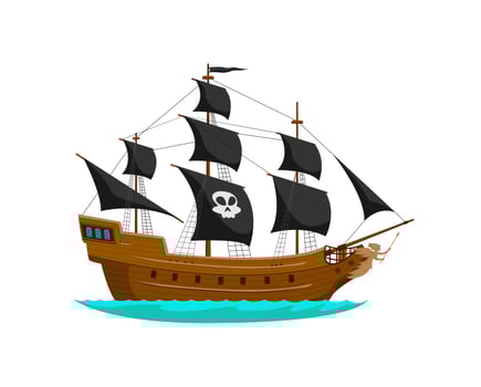 Cartoon sea pirate sailing ship, corsair frigate vector