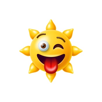 3D sun emoji, cool and cute yellow sunny character vector