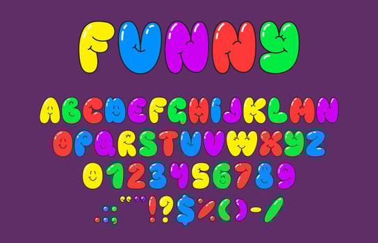 Cute bubble font, funny playful ABC typeface vector