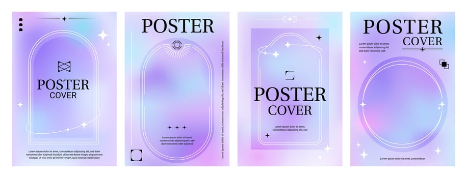 Purple gradient y2k poster backgrounds, line frame vector