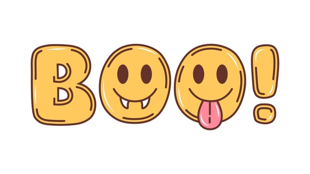 Cartoon retro groovy Halloween word boo, vector