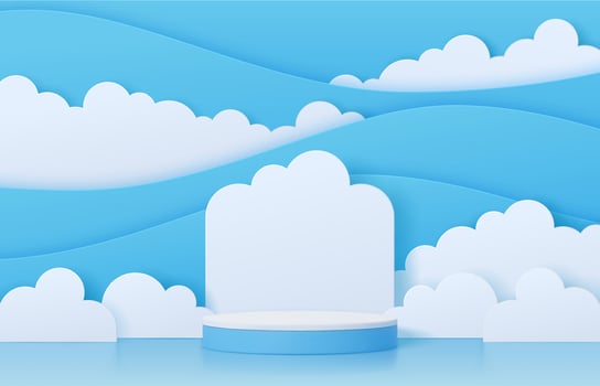 Podium with paper cut clouds, blue and white stage vector