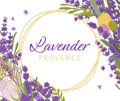 Lavender flowers frame, Provence background vector