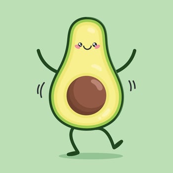 Cute cartoon character Avocado dancing. Healthy eating and fitness concept. illustration vector