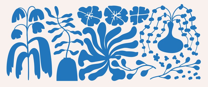 Abstract botanical art background . Natural hand drawn pattern design with blue flower, leaves, branches. Simple contemporary illustrated Design for fabric, print, cover, banner, wallpaper. vector