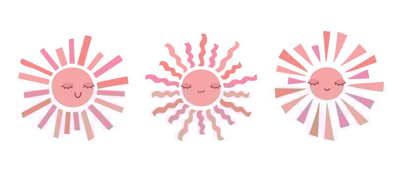 Cute smiling suns in different shapes. Scandinavian style decoration for nursery kids room. illustration vector