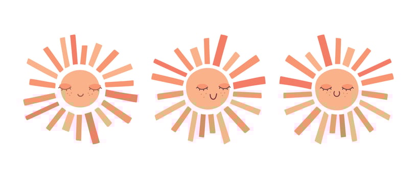 Cute hand drawn smiling sun with closed eyes set. Scandinavian style decoration for nursery kids room. illustration vector