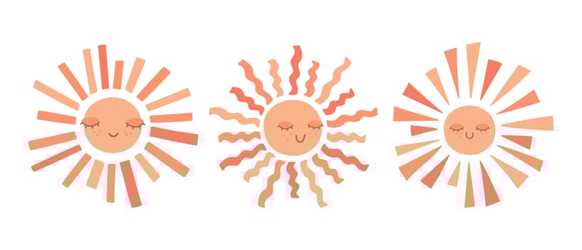 Cute hand drawn smiling suns in different shapes. Scandinavian style decoration for nursery kids room. illustration vector