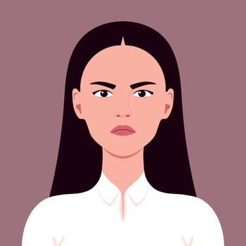 Portrait of an angry young woman. Symbolizes facial expression of an anger, gloomy and wrath. illustration. vector