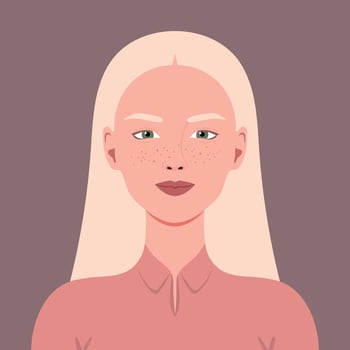 Portrait of a young smiling woman with blond hair and freckles. Avatar for social media. illustration vector