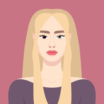 Young blonde woman with a heterochromia. Woman with different colored eyes. Eyes of different colors. Brown and blue eye. illustration vector