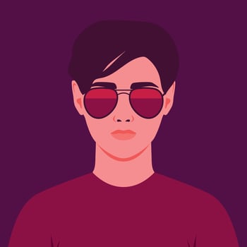 Portrait of a beautiful young man in sunglasses. Avatar for social media. illustration vector