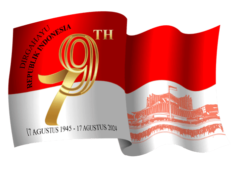 Illustration of the design for the 79th anniversary of the Republic of Indonesia. Sketch of IKN Nusantara on the Indonesian Red and White flag. png
