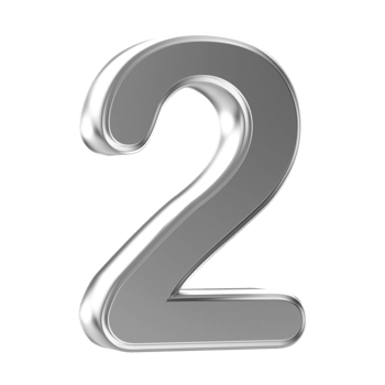 Silver 3D Number 2 png