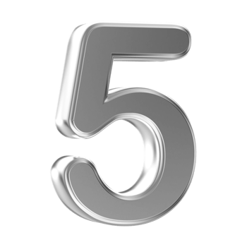 Silver 3D Number 5 png