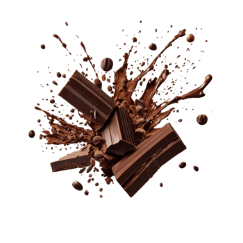 Various types of chocolate fall with chocolate flake in the air isolated on transparent background, such as a sweet dessert concept or a piece of dark chocolate. png