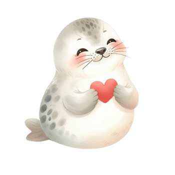 little kawaii seal with red heart png