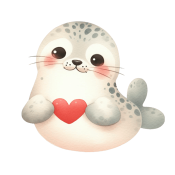little kawaii seal with red heart png