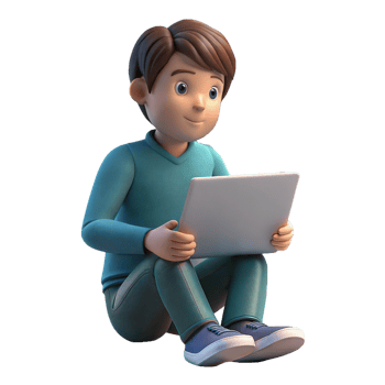 A boy is sitting on the floor with a laptop in his lap png