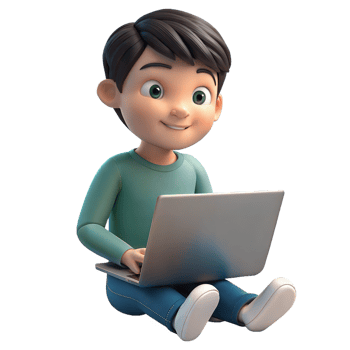 A young boy is sitting on the floor with a laptop in front of him png