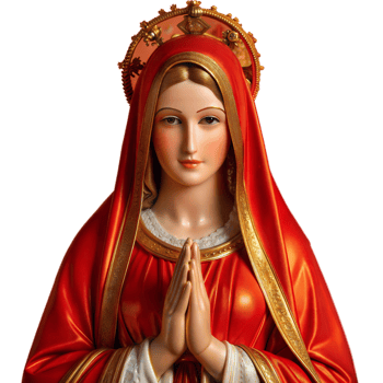 A statue of a woman in a red dress with a gold headpiece png