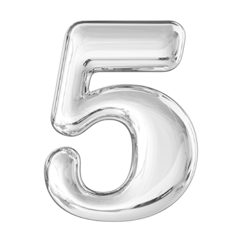 Silver 3D Number 5 png