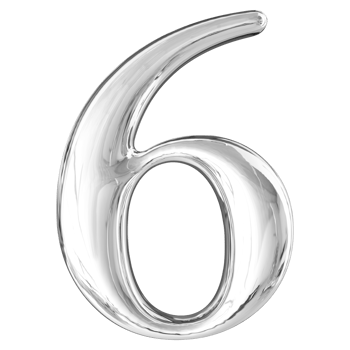Silver 3D Number 6 png