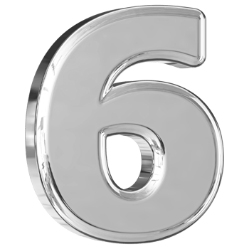 Silver 3D Number 6 png