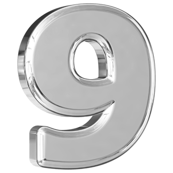 Silver 3D Number 9 png