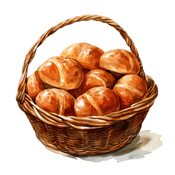 Basket of Freshly Baked Bread Rolls png